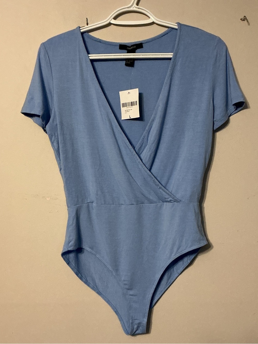 Forever 21 Sky Blue Wrap Short-Sleeve Bodysuit